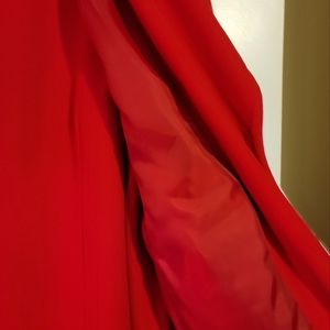 Two piece sleeveless dress and tuxedo style jacket, fully lined, knee length